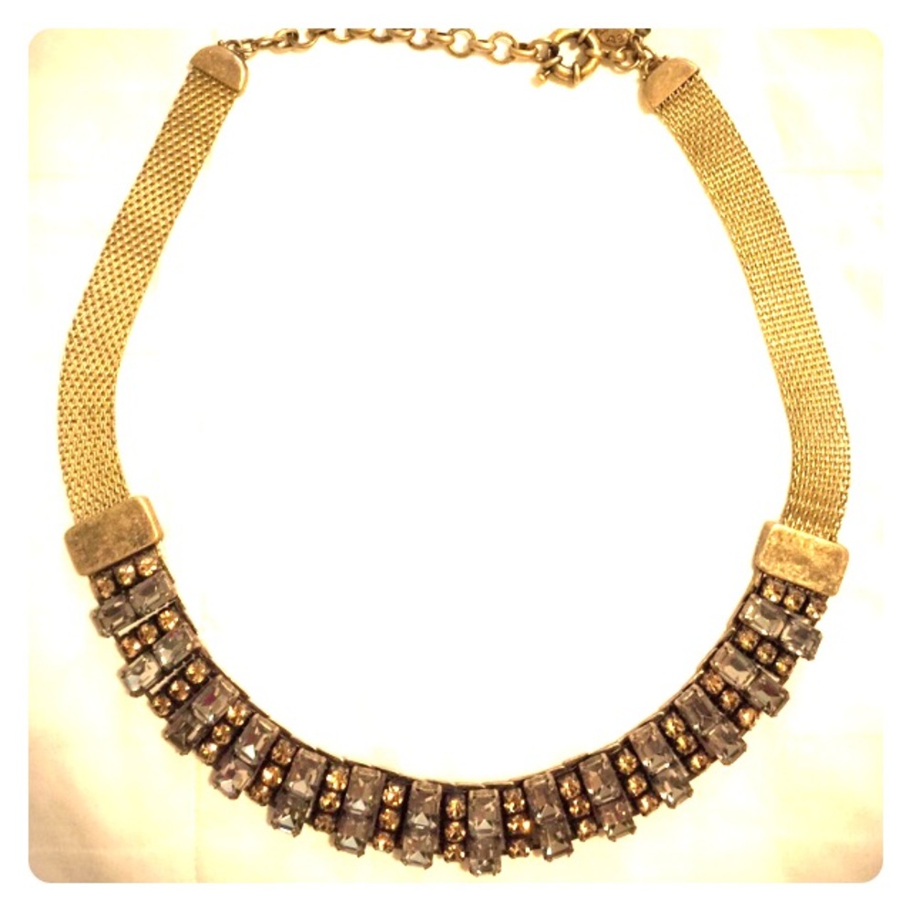 J. Crew gold mesh and jeweled collar necklace